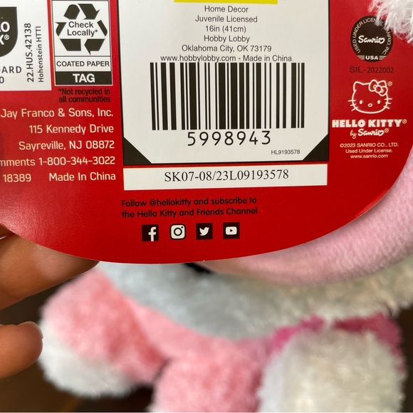 Hello Kitty Sanrio Viral TikTok Hobby Lobby 2023 Exclusive Plush 16” Tall Pink - Picture 6 of 6